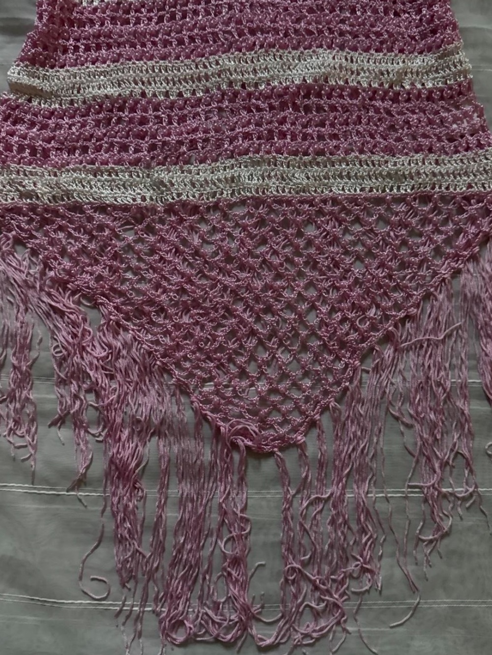 Cache Pink and White Crochet Fringe Beaded Tank - Picture 3 of 6